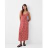 Bershka Robe Midi Bretelles Froncée Devant Femme Xs Rouge