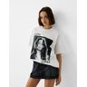 Bershka T-Shirt Imprimé Selena Gomez Manches Courtes Femme S Blanc Cassé