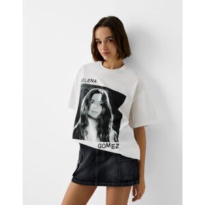 Bershka T-Shirt Imprimé Selena Gomez Manches Courtes Femme M Blanc