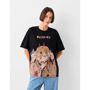 Bershka T-Shirt Manches Courtes Imprimé Chainsaw Man Femme Xs Noir