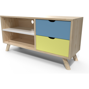 ABC MEUBLES Meuble TV Scandinave bois Bleu Jaune Blanc Viking - - Bleu pastel, Jaune, Blanc