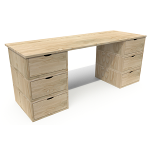 ABC MEUBLES Bureau long en bois 6 tiroirs Cube - - Brut