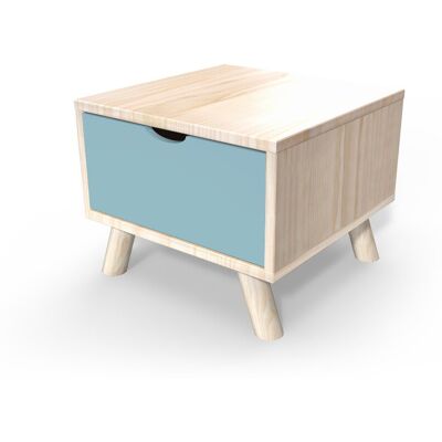 ABC MEUBLES Table de chevet Scandinave bois Viking + tiroir - Vernis naturel/Bleu Pastel - Publicité ABC MEUBLES Table de chevet Scandinave bois Viking + tiroir - Vernis naturel/Bleu Pastel - Publicité