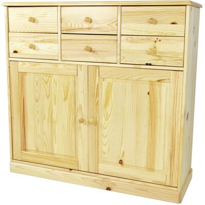 ABC MEUBLES Buffet bois 2 portes 6 tiroirs Boreal - Vernis Naturel - Publicité ABC MEUBLES Buffet bois 2 portes 6 tiroirs Boreal - Vernis Naturel - Publicité
