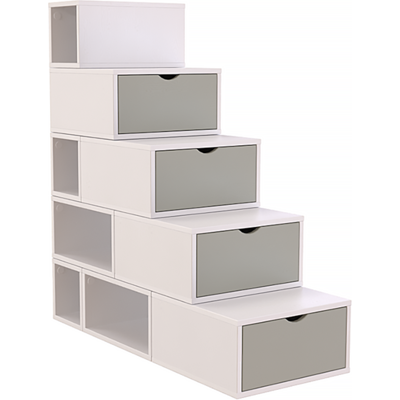 ABC MEUBLES Escalier cube de rangement hauteur 125 cm - Blanc/Moka - Publicité ABC MEUBLES Escalier cube de rangement hauteur 125 cm - Blanc/Moka - Publicité