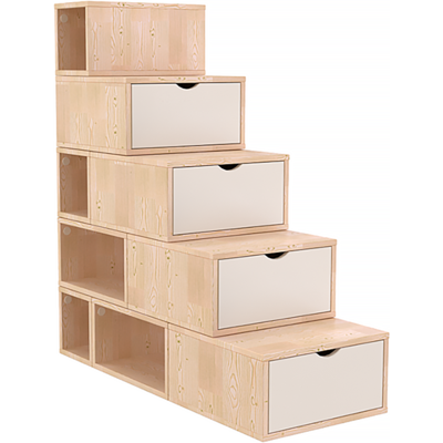 ABC MEUBLES Escalier cube de rangement hauteur 125 cm - Vernis naturel/Blanc - Publicité ABC MEUBLES Escalier cube de rangement hauteur 125 cm - Vernis naturel/Blanc - Publicité