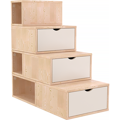 ABC MEUBLES Escalier cube de rangement hauteur 100 cm - Vernis naturel/Blanc - Publicité ABC MEUBLES Escalier cube de rangement hauteur 100 cm - Vernis naturel/Blanc - Publicité