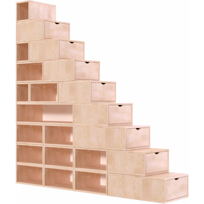 ABC MEUBLES Escalier cube de rangement hauteur 225 cm - Vernis Naturel - Publicité ABC MEUBLES Escalier cube de rangement hauteur 225 cm - Vernis Naturel - Publicité