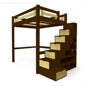 ABC MEUBLES Lit Mezzanine adulte bois + escalier cube hauteur réglable Alpage - 160x200 - Wenge/Vernis Naturel