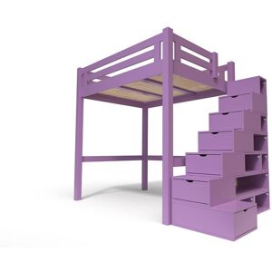 ABC MEUBLES Lit Mezzanine adulte bois + escalier cube hauteur réglable Alpage - 160x200 - Lilas