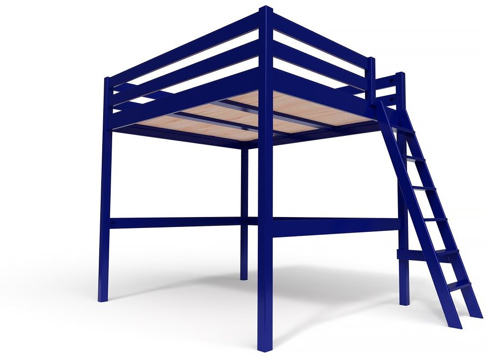 ABC MEUBLES Lit Mezzanine bois avec échelle Sylvia - 160x200 - Bleu foncé