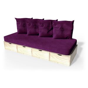 ABC MEUBLES Banquette cube 200 cm + futon + coussins - - Vernis Naturel
