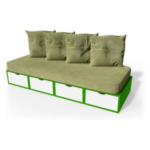 ABC MEUBLES Banquette cube 200 cm + futon + coussins - - Vert/Blanc