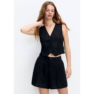 Pull&Bear Bermuda Rustique À Pinces En Lin Noir 32 female - Publicité