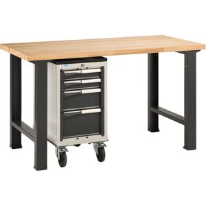 SETAM Établi plateau bois L.1500mm et pieds en metal + servante NOVALP A 4 tiroirs