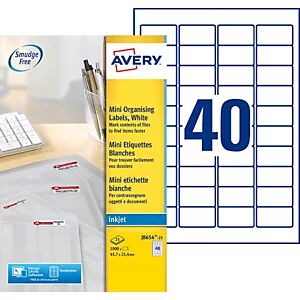 Avery J8654 Mini-étiquettes courrier blanches pour imprimantes jet d'encre 45,7 x 25,4