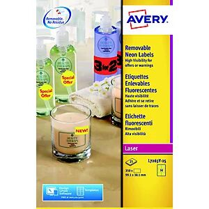 Avery L7263Y Etiquettes enlevables 99,1 x 38,1 mm jaune fluorescent imprimantes jet d'encre