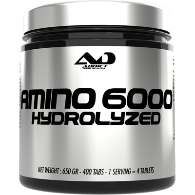 Addict Sport Nutrition Amino 6000 hydrolyzed (400 tabs) unisexe - Publicité Addict Sport Nutrition Amino 6000 hydrolyzed (400 tabs) unisexe - Publicité