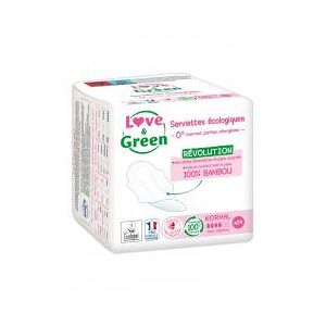 Love & Green Serviettes Hypoallergéniques et Écologiques "normal" X 14 - Sachet 14 serviettes - Publicité