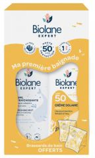 Expert Crème Solaire Adaptée aux Bébés SPF50 200 ml + Brume Rafraîchissante 150 ml - Coffret 2 produits + 2 Brassards offerts