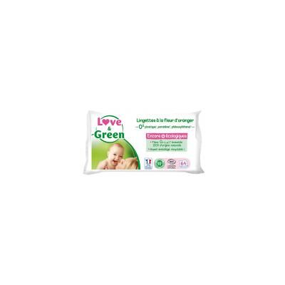 Love & Green Lingettes Parfumées en Fibres 100% Naturelles et Biodégradables X 64 - Sachet 64 lingettes - Publicité Love & Green Lingettes Parfumées en Fibres 100% Naturelles et Biodégradables X 64 - Sachet 64 lingettes - Publicité