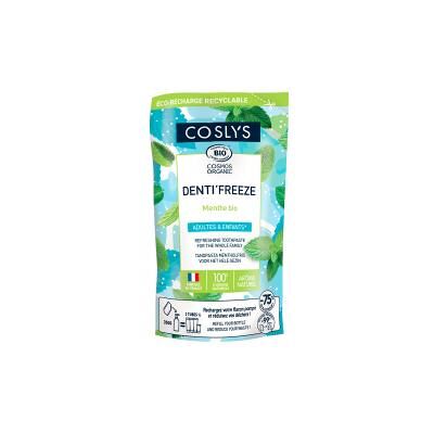 Coslys Denti'Freeze Dentifrice Adultes & Enfants Menthe Bio Éco-Recharge 350 g - Doypack - Publicité Coslys Denti'Freeze Dentifrice Adultes & Enfants Menthe Bio Éco-Recharge 350 g - Doypack - Publicité