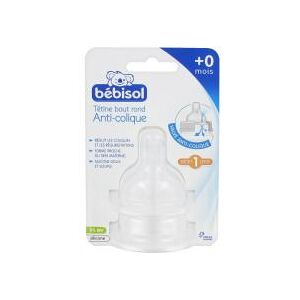 Bébisol 2 Tétines Bout Rond Anti-Colique Débit 1 Lent +0 Mois - Blister 2 tétines