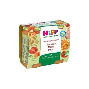 HiPP Les Menus Plaisirs Tomates Pâtes Veau dès 12 Mois Bio 2 Pots - Carton 2 pots de 250 g