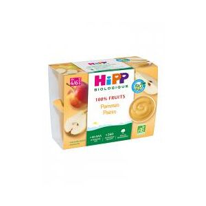 HiPP 100% Fruits Pommes Poires dès 4/6 Mois Bio 4 Pots - Carton 4 pots de 100 g