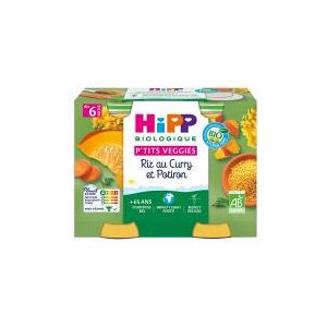 HiPP P'tits Veggies Riz au Curry et Potiron dès 6 Mois Bio 2 Pots - Carton 2 pots de 190 g