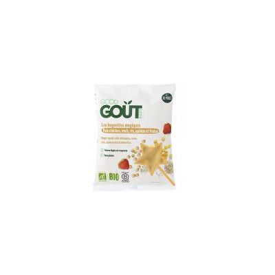 Good Goût Les Baguettes Magiques Dès 10 Mois Pois Chiches Maïs Riz Quinoa et Fraise Bio 35 g - Sachet - Publicité Good Goût Les Baguettes Magiques Dès 10 Mois Pois Chiches Maïs Riz Quinoa et Fraise Bio 35 g - Sachet - Publicité