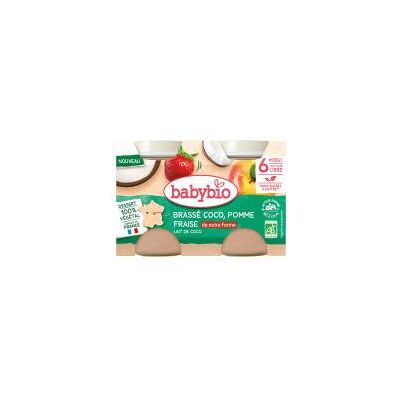 Babybio Brassé Coco Fraise Pomme Lait de Coco 6 Mois et + Bio 2 Pots de 130 g - Carton 2 pots de 130 g - Publicité Babybio Brassé Coco Fraise Pomme Lait de Coco 6 Mois et + Bio 2 Pots de 130 g - Carton 2 pots de 130 g - Publicité