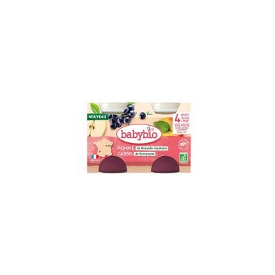 Babybio Cassis Pomme 4 Mois et + Bio 2 Pots de 130 g - Carton - Publicité Babybio Cassis Pomme 4 Mois et + Bio 2 Pots de 130 g - Carton - Publicité