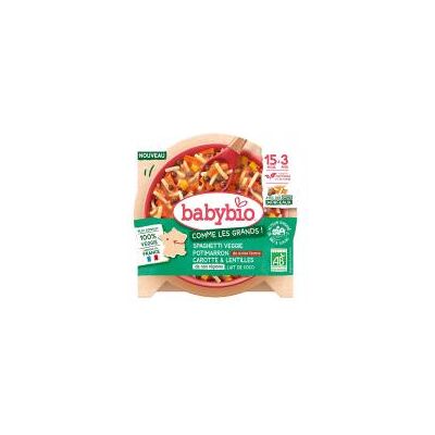 Babybio Spaghetti Veggie Potimarron Lentilles & Carotte Lait de Coco 15 Mois à 3 Ans Bio 200 g - Plat - Publicité Babybio Spaghetti Veggie Potimarron Lentilles & Carotte Lait de Coco 15 Mois à 3 Ans Bio 200 g - Plat - Publicité