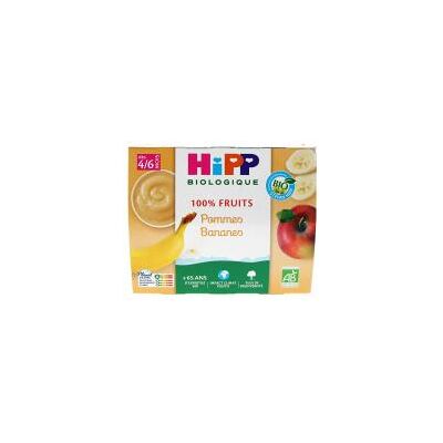 HiPP 100% Fruits Pommes Bananes 4/6 Mois Bio 4 pots x 100 g - Carton 4 pots de 100 g - Publicité HiPP 100% Fruits Pommes Bananes 4/6 Mois Bio 4 pots x 100 g - Carton 4 pots de 100 g - Publicité
