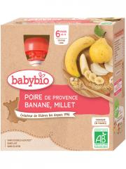 Babybio Poire de Provence Banane Millet - Boîte 4 gourdes de 90 g