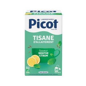 Picot Tisane d'Allaitement Saveur Menthe Citron Bio 20 Sachets de 2 g - Boîte - Publicité Picot Tisane d'Allaitement Saveur Menthe Citron Bio 20 Sachets de 2 g - Boîte - Publicité