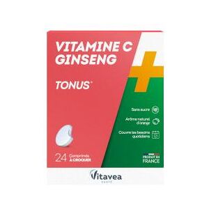 Vitavea Vitamine C + Ginseng Tonus 24 comprimés à croquer - Boîte 2 tubes de 12 comprimés