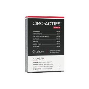 Aragan Synactifs Circactifs® - Circulation Jambes Lourdes - Vigne Rouge Raisin Citron Selenium Huile Essentielle - 30 Gelules - Boîte 30 gelules