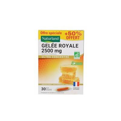 Naturland Gelée Royale Bio 2500 mg 20 Ampoules + 10 Offertes - Publicité Naturland Gelée Royale Bio 2500 mg 20 Ampoules + 10 Offertes - Publicité