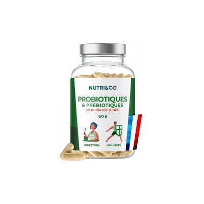 Nutri&Co Probiotiques & Prébiotiques - Flore Intestinale Vegan 60 Gélules - Pot 60 gélules - Publicité Nutri&Co Probiotiques & Prébiotiques - Flore Intestinale Vegan 60 Gélules - Pot 60 gélules - Publicité