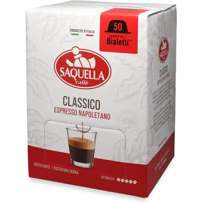 Saquella Classico - 50 Capsules de café pour Bialetti - Espresso - Compatible Bialetti - Publicité Saquella Classico - 50 Capsules de café pour Bialetti - Espresso - Compatible Bialetti - Publicité