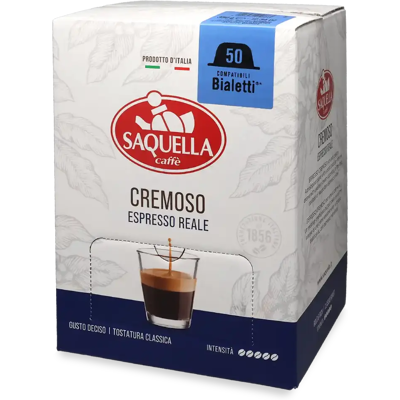 Saquella Cremoso - 50 Capsules de café pour Bialetti - Espresso - Compatible Bialetti - Publicité Saquella Cremoso - 50 Capsules de café pour Bialetti - Espresso - Compatible Bialetti - Publicité