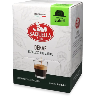 Saquella Dekaf - 50 Capsules de café pour Bialetti - Espresso - Compatible Bialetti - Publicité Saquella Dekaf - 50 Capsules de café pour Bialetti - Espresso - Compatible Bialetti - Publicité