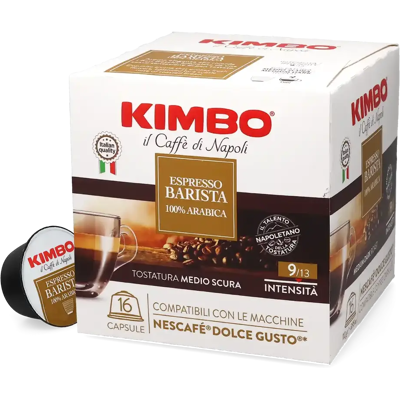 Kimbo Espresso Barista 100% Arabica - 16 Capsules de café pour Dolce Gusto - Espresso - Compatible Dolce Gusto - Publicité Kimbo Espresso Barista 100% Arabica - 16 Capsules de café pour Dolce Gusto - Espresso - Compatible Dolce Gusto - Publicité