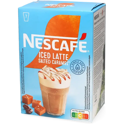 Nescafé Iced Latte Salted Caramel - 7 sachets de café soluble - Publicité Nescafé Iced Latte Salted Caramel - 7 sachets de café soluble - Publicité