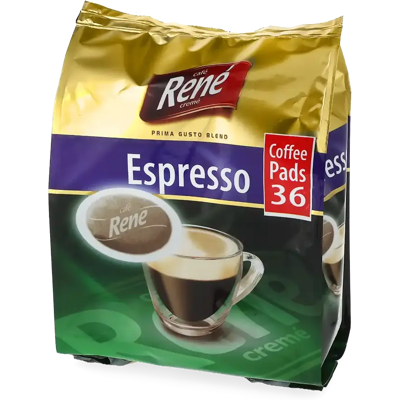 Café René Big Pack Espresso (Tasse simple) - 36 Dosettes de café pour Senseo - Espresso - Compatible Senseo - Publicité Café René Big Pack Espresso (Tasse simple) - 36 Dosettes de café pour Senseo - Espresso - Compatible Senseo - Publicité