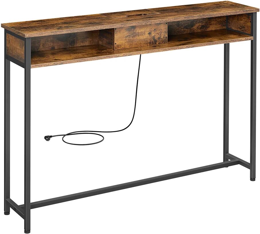 VASAGLE Table console avec multiprise, Marron Rustique + Noir D'encre