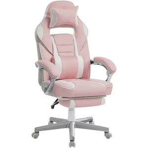 SONGMICS Chaise gaming avec repose-pieds, Rose Bonbon + Blanc Crème