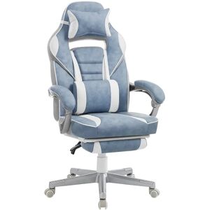 SONGMICS Chaise gaming avec repose-pieds, Bleu Lac + Blanc Crème